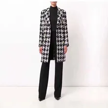 Высокое качество Новое поступление осеннее Женское пальто отложной воротник двойная пуговица металлическая клетчатая тонкая смесь для отдыха и отдыха