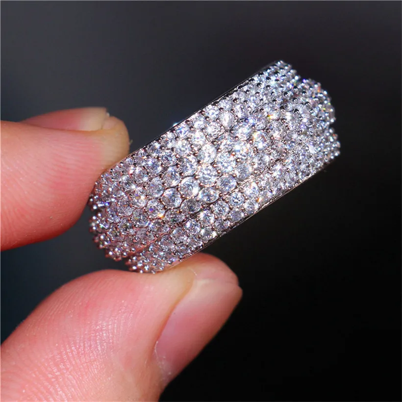 Роскошные Shine Коктейль Свадебные Кольца для женщин jewelry Настоящее серебро 925 пробы проложить 360 шт. Сона алмазный камень кольцо палец
