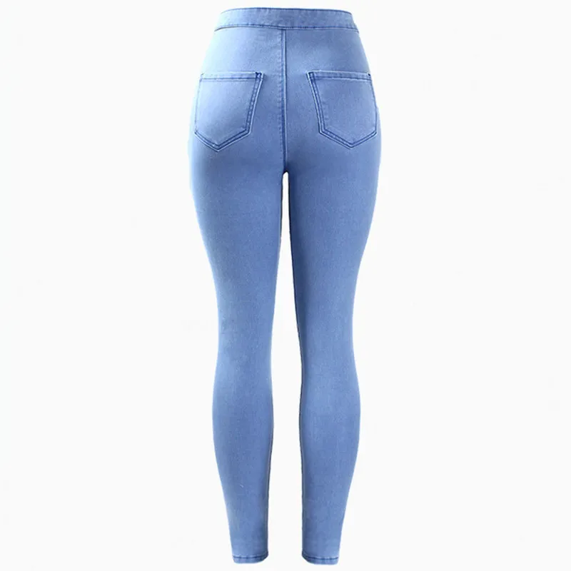 Новое поступление модные повседневные женские с высокой талией эластичные рваные до колена однотонные узкие джинсы с высокой талией
