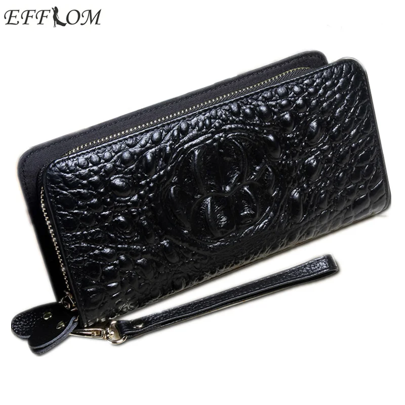 

Woman Wallet Leather Genuine Real Cowhide Alligator Long Design Double Zipper Ladies Purses Large Capacity Clutch Phone Wallet