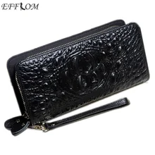 Woman Wallet Leather Genuine Real Cowhide Alligator Long Design Double Zipper Ladies Purses Large Capacity Clutch Phone Wallet