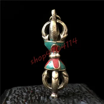 

Pure copper, Nepalese folk handmade, mosaic Turquoise Five-strand diamond pestle pendant, fine handicraft collection