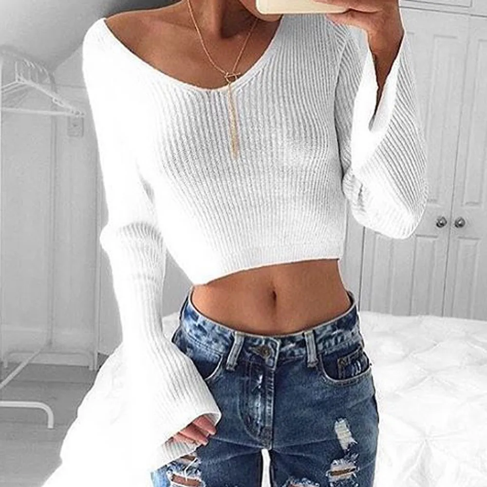 Verbazingwekkend 2019 winter women sweaters and pullovers Female White V neck Long CF-41