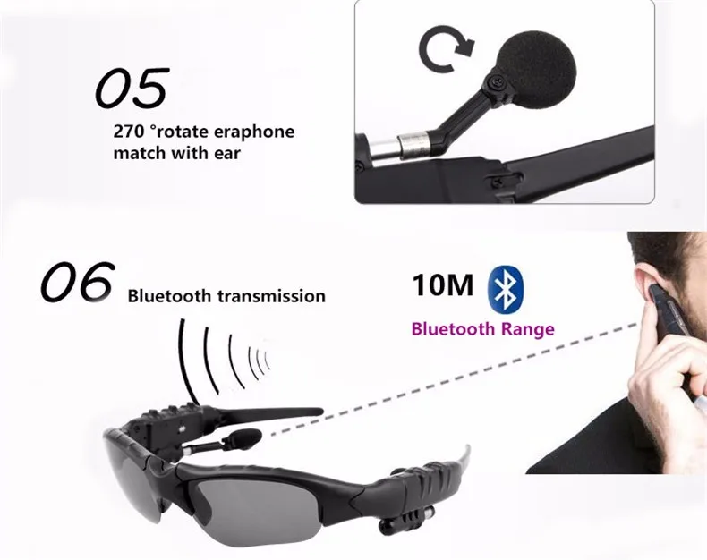 

New Spied 3 D Sun glasses Style BLuetooth Headphones Headset Earhook for Sport Driving Bicycling