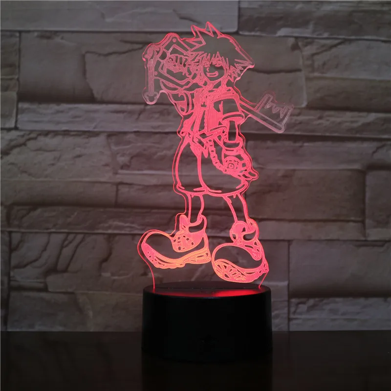 Sora Рисунок USB светодиодный 3d-ночник многоцветный RGB декоративные огни для мальчиков детская игра "Подарки" Королевство Сердца настольная лампа прикроватная