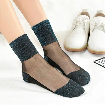 

Sexy Lace Mesh Fishnet Socks Transparent Stretch Elasticity Funny Ankle Glass Socks Net Yarn Thin Women Cool Shiny Silk Socks