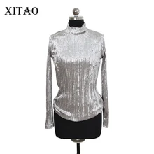 XITAO, полосатая фланелевая тонкая футболка, женская одежда, водолазка, пэчворк, дикий Джокер, миноритарный трикотаж, корейская мода, SG029