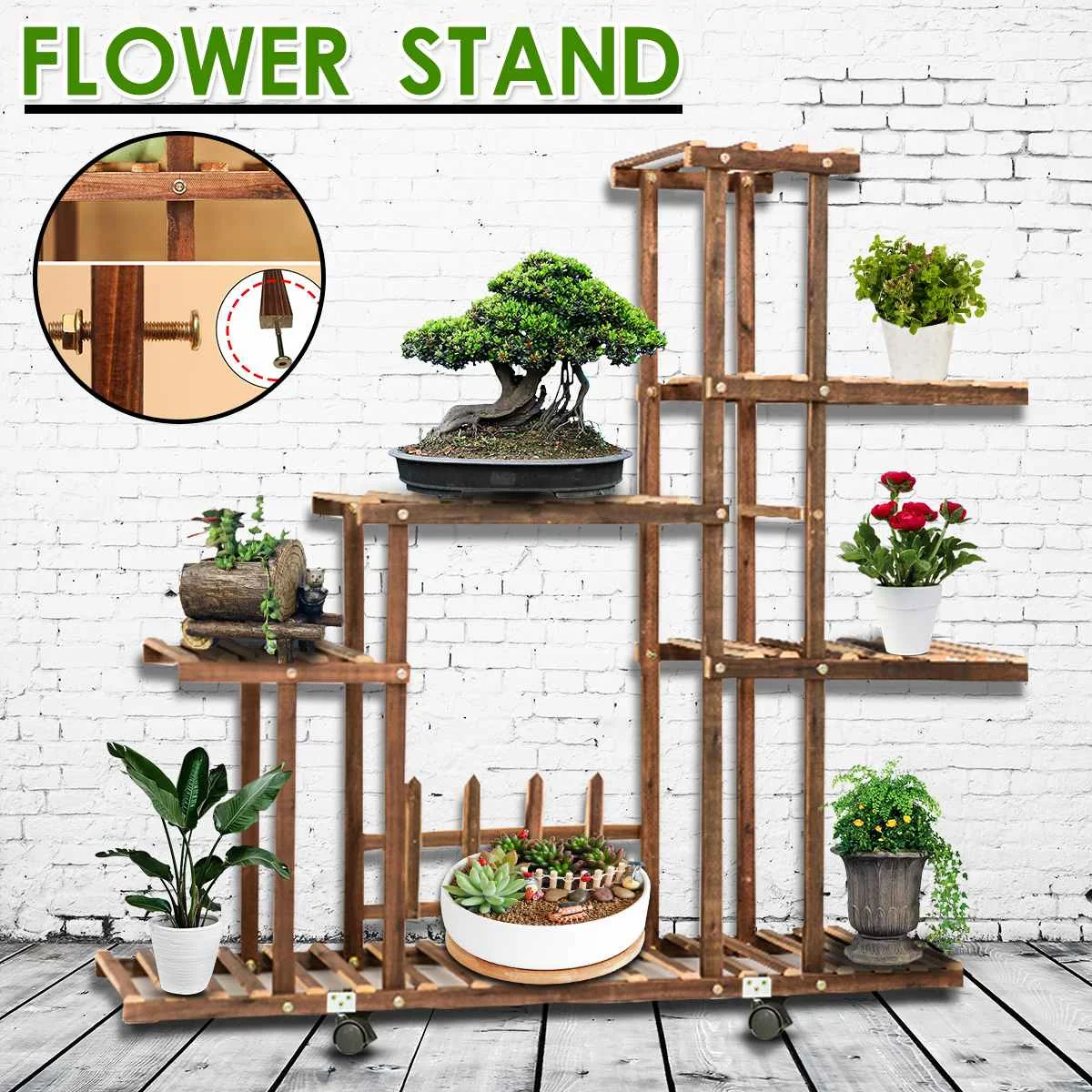 

Wooden Wall Storage Rack Stand Shelf Holder Household Storage Stand Wood Storage Box Potted Plant Shelves Home Decor