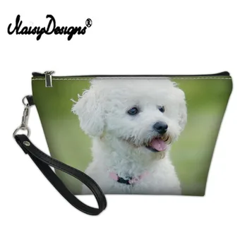 

Noisydesigns Bolognese Print Ladies PU Makeup Bag Organizer Travel Zipper Leather Small Cosmetic Case Girl Pencil Purse Handbags
