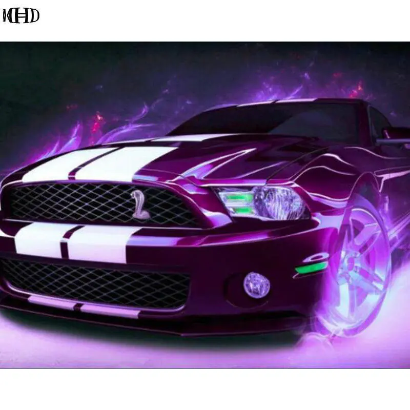 Полноразмерная Алмазная 5D картина сделай сам Фиолетовый Автомобиль алмазная