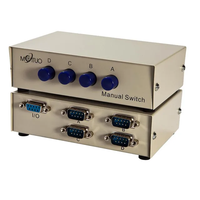 4 Port RS 232C DB9 9 pin Manual Switch for PC rs232 serial port switch sharing Splitter device