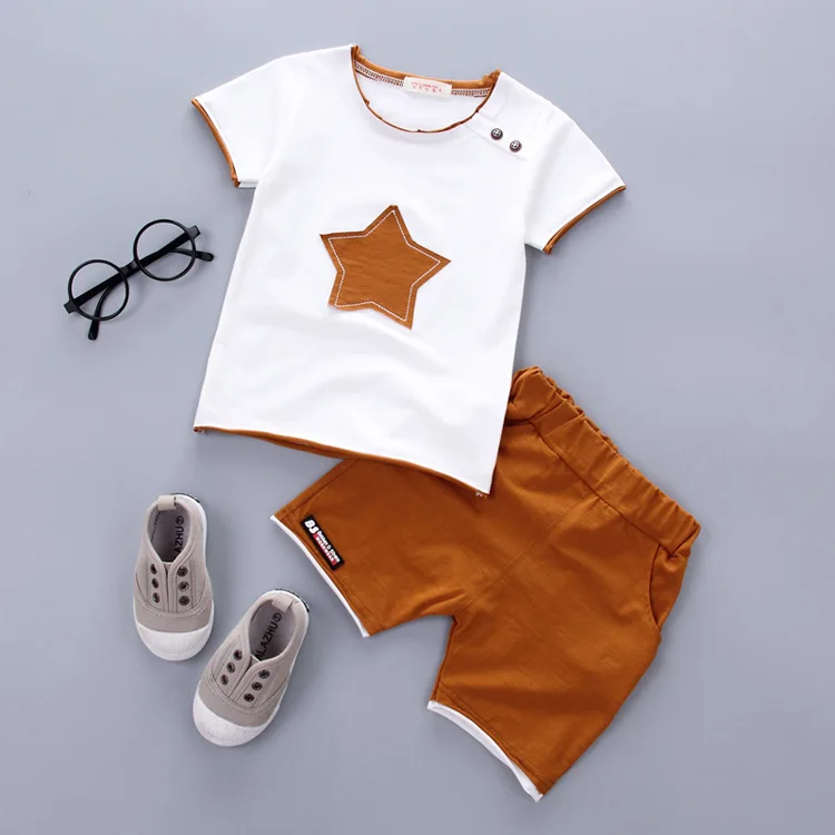 

2018 New COLOR BLOCK baby boy clothing set cotton cartoon star kids Toddler suit t-shirt and shorts clothes set