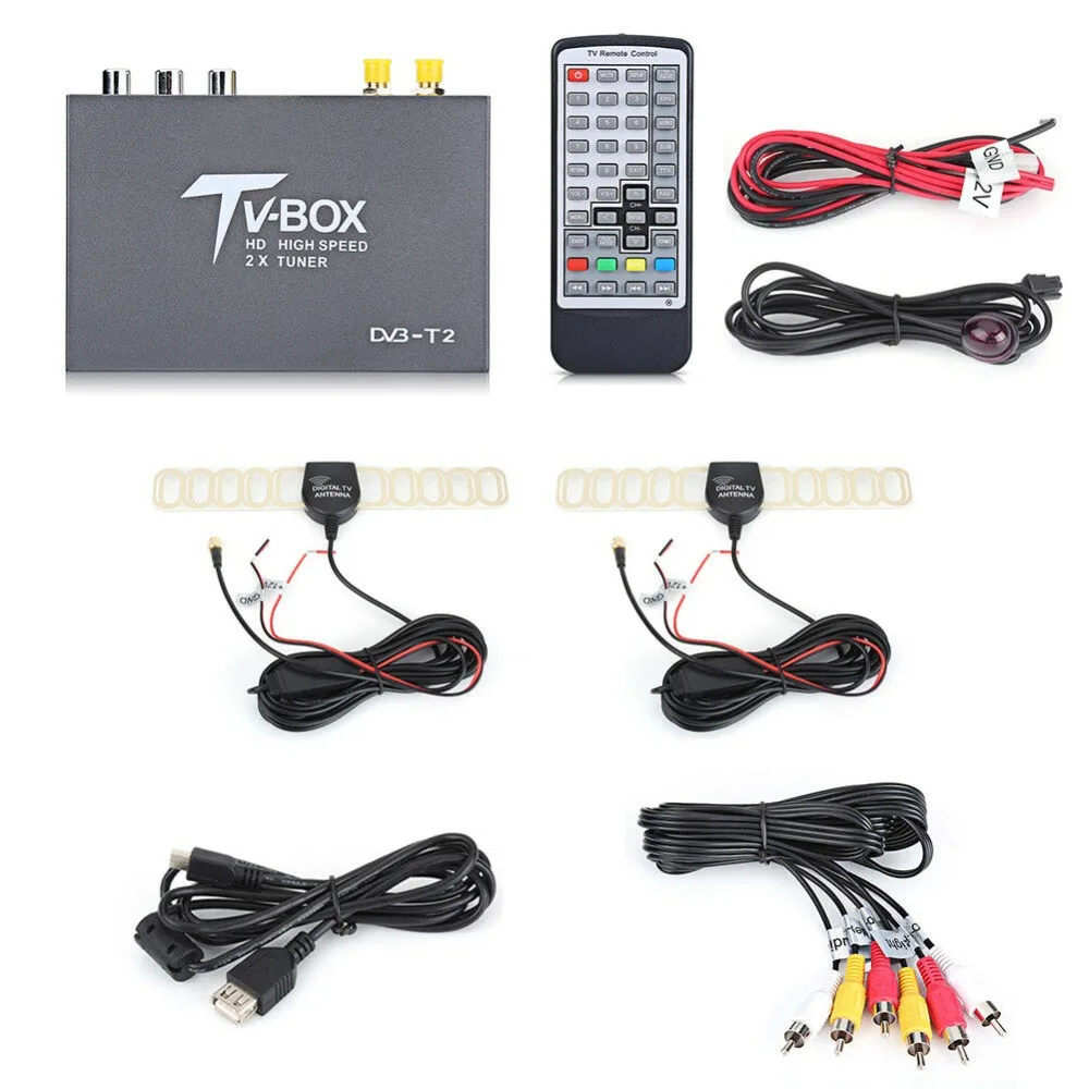 

1080P HD Digital Satellite Car TV Receiver DVB-T2 + 2 Antenna Decoder Tuner Box