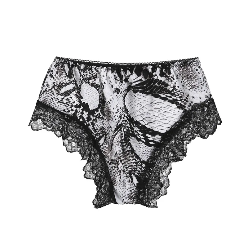 Women Sexy Snakeskin Print Lingerie set strappy v neck lace Crochet Camis Top and Panties Underwear set Nightwear Pajamas Set