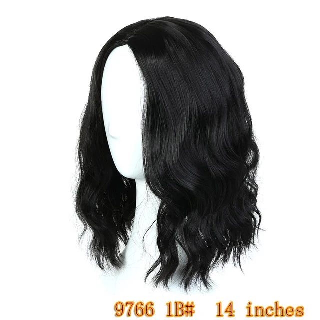 WTB Полный Парики 14 "Короткие вьющиеся синтетический волосы ежедневно Для женщин парик леди натуральный черный высокой Температура волокно