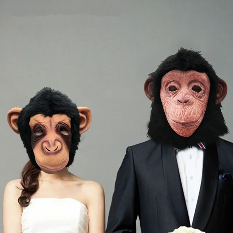 

Fancy Dress Monkey mask Chimp Mask Hood with Hair latex halloween horror carnival cos animal masquerade masks rubber animal mask