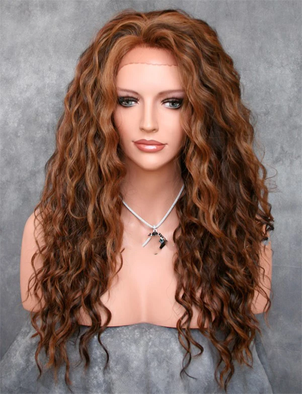 KeeWig Fashion Synthetic Lace Front Wig Long Curly Mix 3 Tone Brown ...