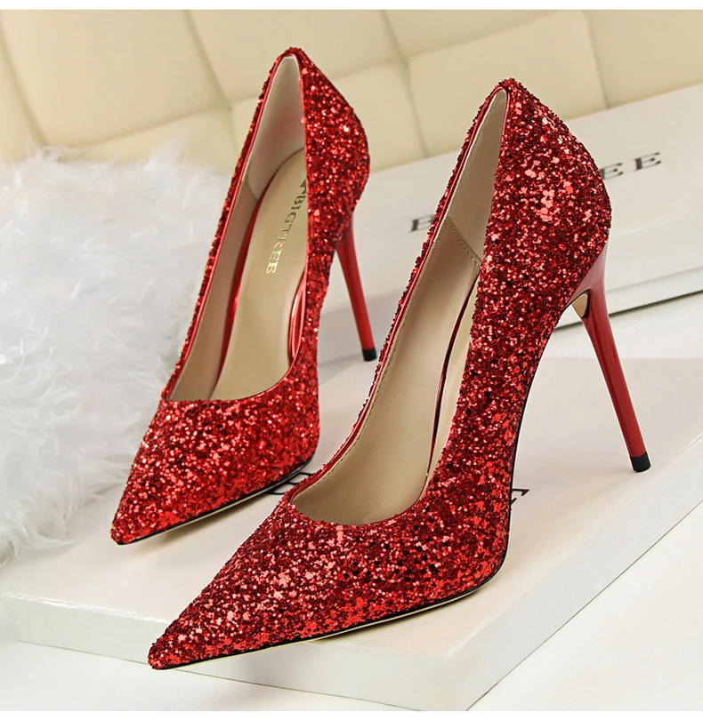 Women's Pumps Womens High Heel Shoes' Party Thin Heels Women High Heel Shoes In Glitter 2018 Hot Women Pumps Shoes Big Size 8 (4)