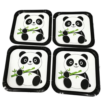 

10pcs/pack square plates Panda theme disposable cups Panda disposable paper cups Panda theme square plates