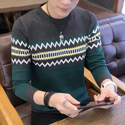 2019 новый модный мужской пуловер с круглым вырезом и длинным рукавом, Осенний брендовый свитер, вязаный пуловер, Мужская Осенняя