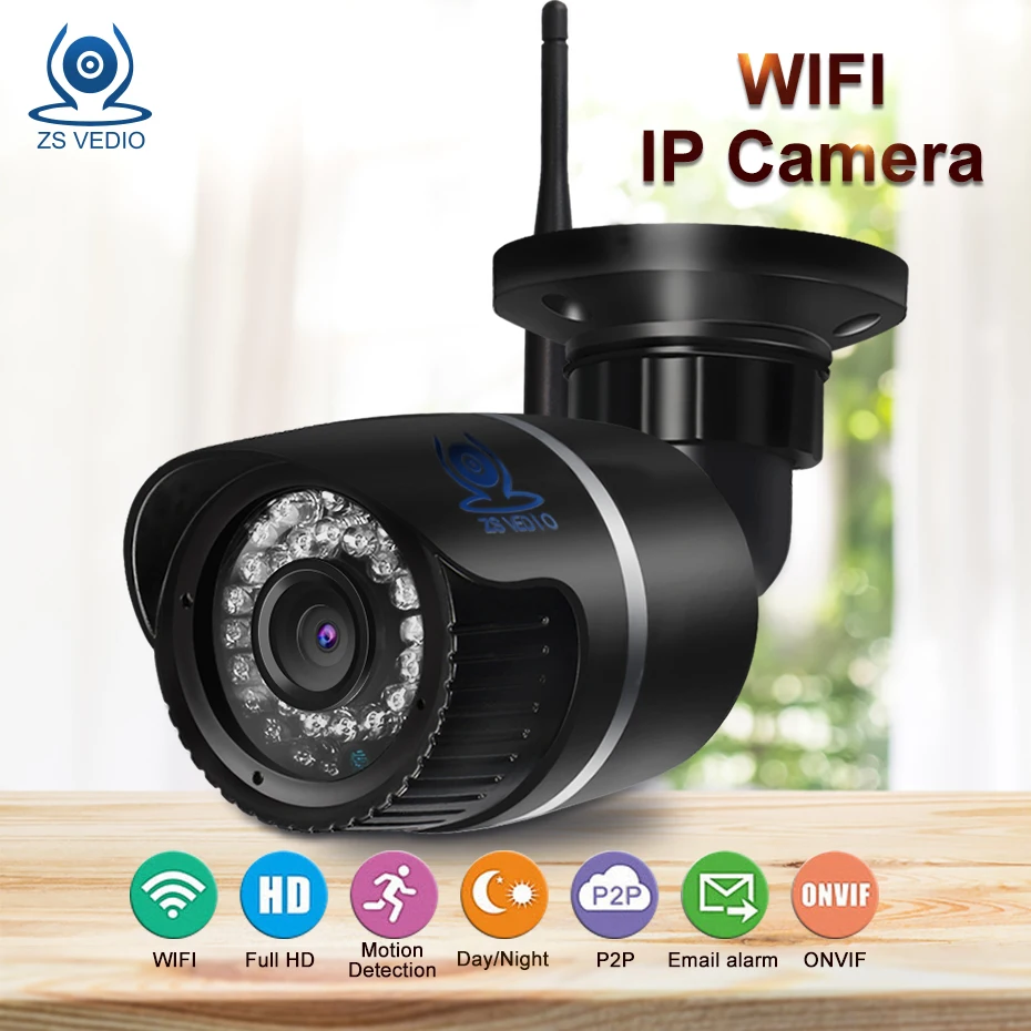 

ZSVEDIO Surveillance Cameras WiFi IP Camera Alarm System CCTV Cameras IP Camera wi-fi Waterproof NVR HD Bullet IR Onvif Webcam