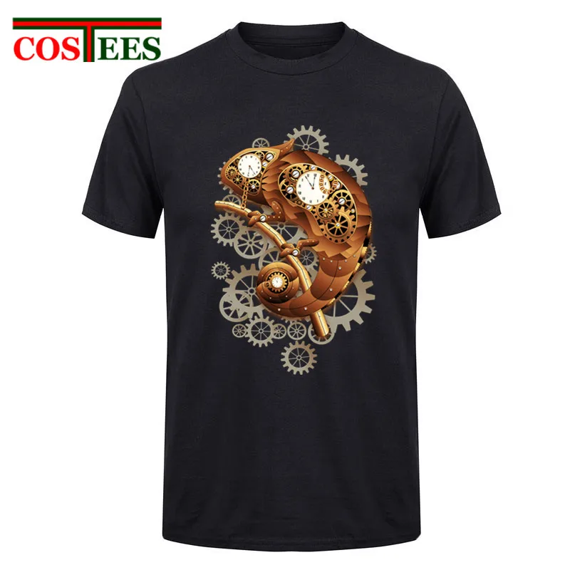 New fashion Steampunk T shirt Men Vintage Chameleon design animal ...