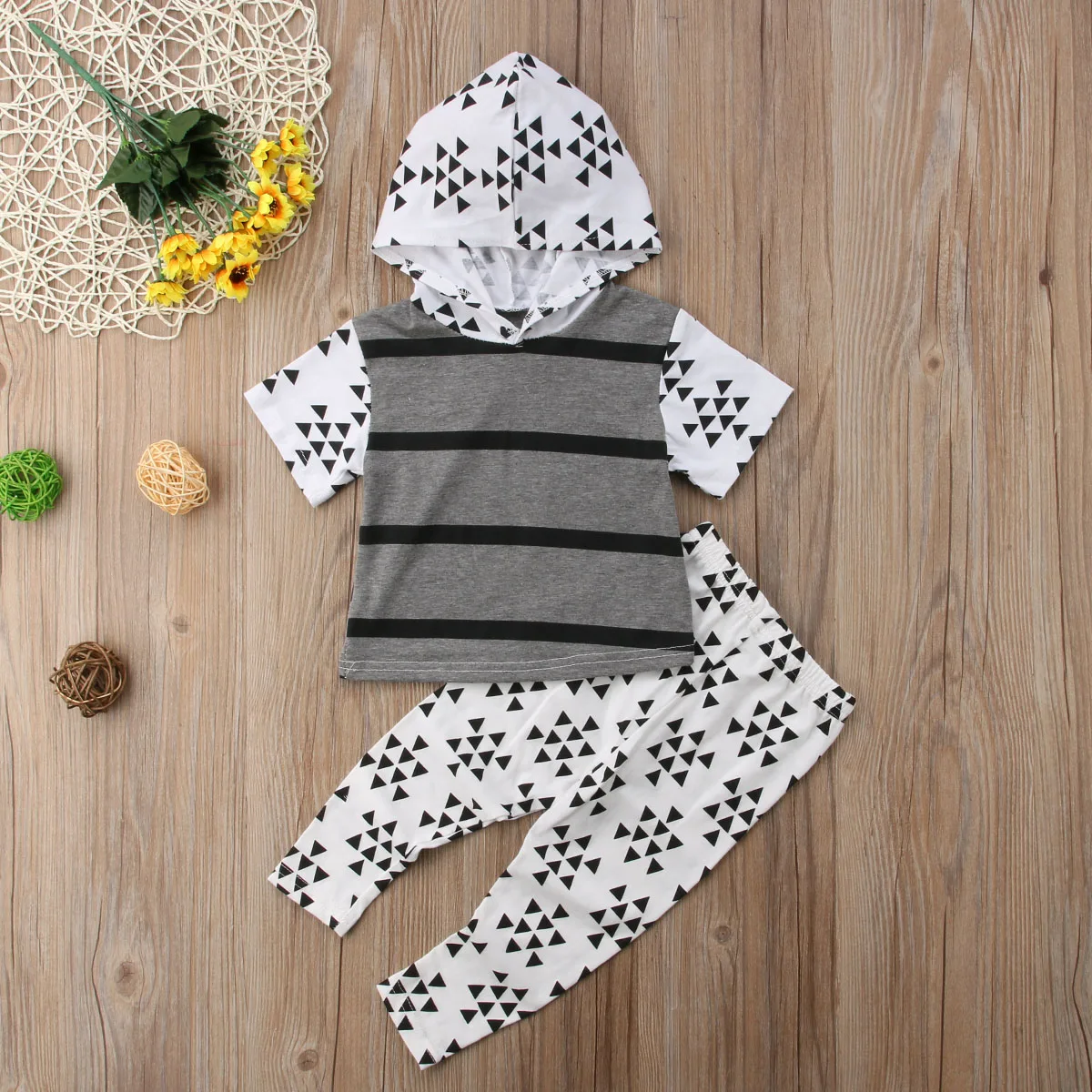Casual Newborn Infant Baby Boy Striped Hoodie Tops Long Romper Pants Leggings Clothes 2PCS Set Fashion Short Sleeve Clothing |