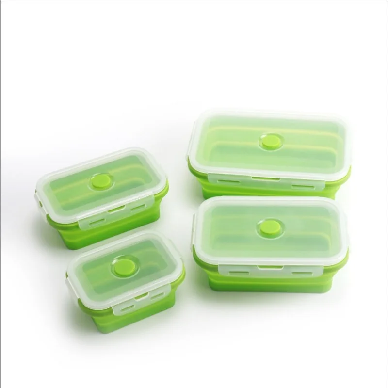 Силиконовый складной Ланч-бокс, контейнер для хранения еды, Bento BPA Free, Microwavable, портативный, для пикника, кемпинга, прямоугольная, открытая коробка