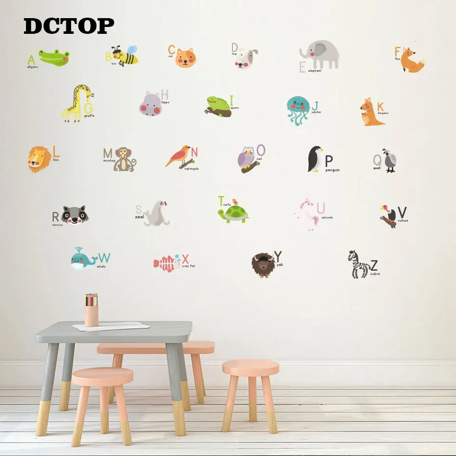 Cartoon Lovely Animal Letter ABC Wall Sticker for Kid Children's alphabet Decal Wall Art Nursery Baby Room Home Decorative Mural (2)