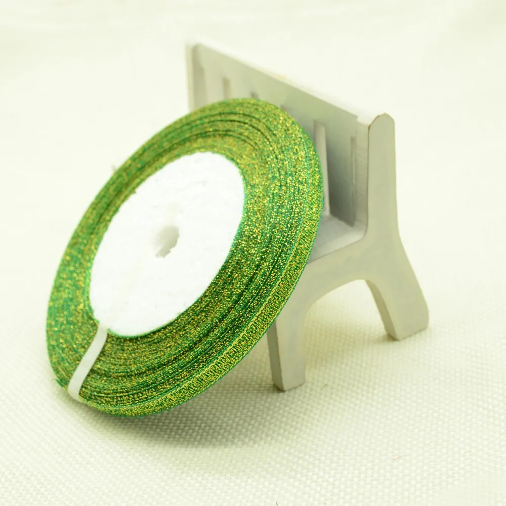 6 мм 25 ярдов шелковый атлас для шитья Свадебная вечеринка ручной работы украшения тесьма Подарочная Упаковка органза полиэстер Золото Серебро ленты - Цвет: green