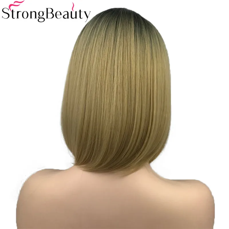 S2083 2R-86 (3) StrongBeauty Short Wigs Straight Synthetic Wig Ombre Flaxen Heat Resistant Hair Full Hair