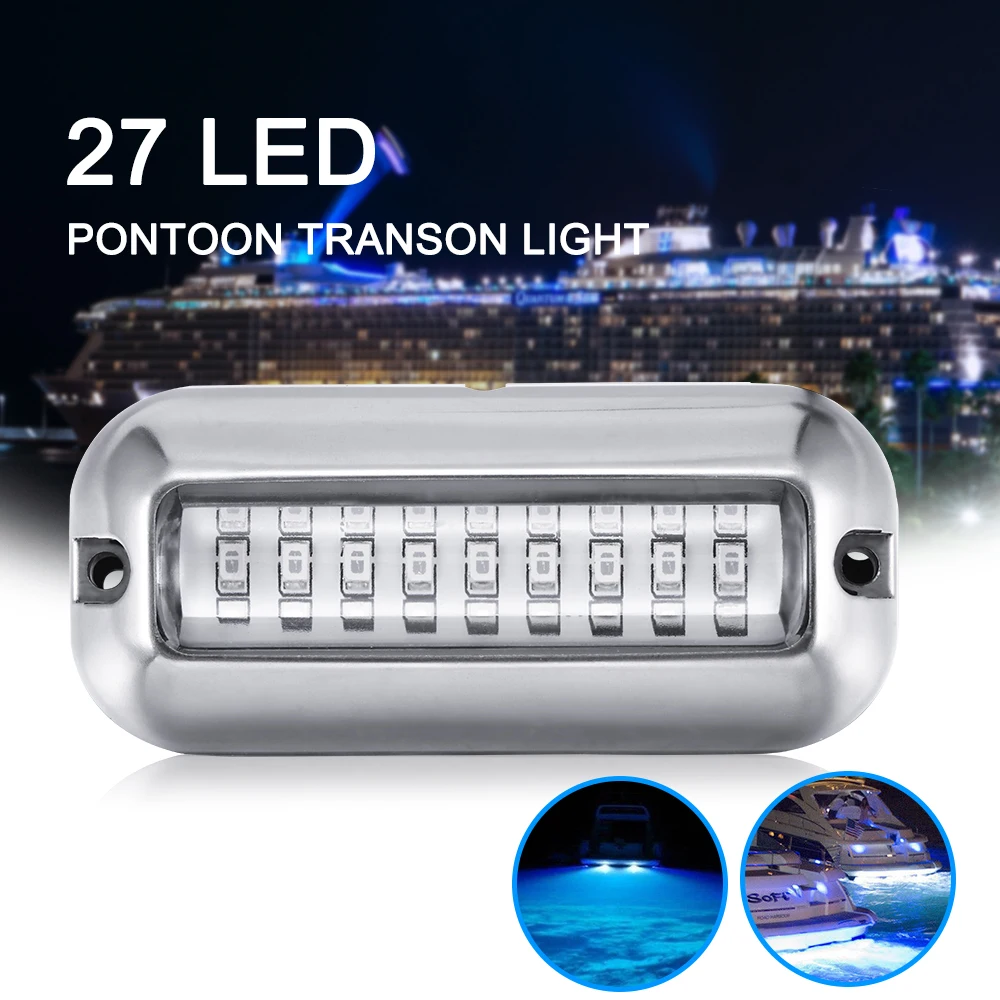 New 27 LED 50W White/Green/Blue Underwater Pontoon Boat Transom Fishing Light Underwater Waterpro Of Lamp Cover Waterproof