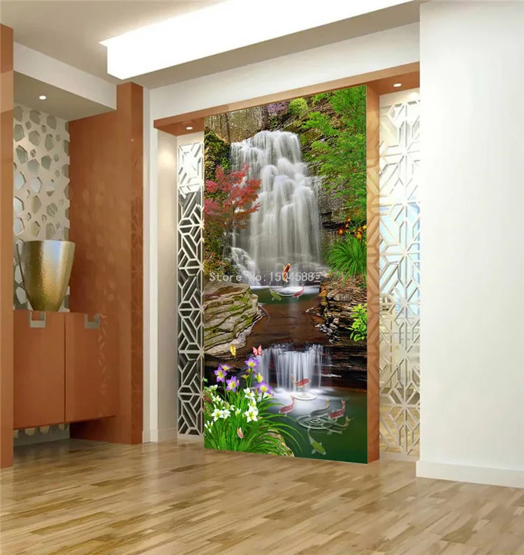 Фото обои 3D стерео классические водопады лес Карп природа пейзаж фото Настенные обои декор для гостиной
