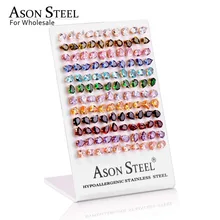 Асон стальная 60 пар/лот Красочные Овальные каменные серьги-гвоздики из нержавеющей стали модные серьги, украшения