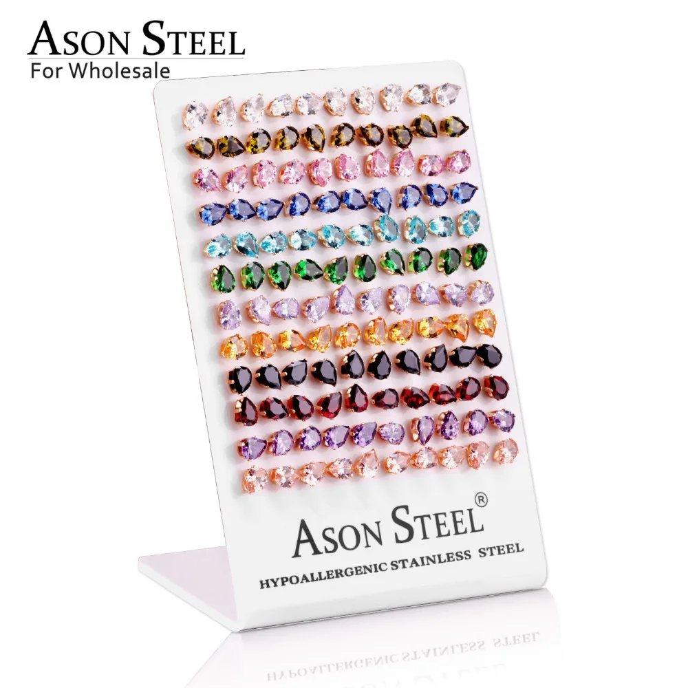 ASONSTEEL оптом 60 парт/Лот Красочные овальные камни серьги гвоздики из нержавеющей