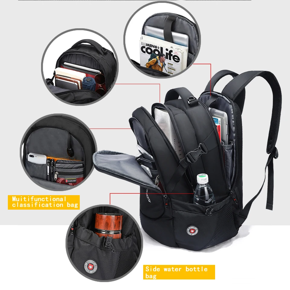 Швейцарский водонепроницаемый нейлоновый рюкзак унисекс для мужчин, ноутбук, телефон, зарядное устройство, рюкзак, повседневные школьные сумки, дорожная сумка mochila для 15-17 дюймов