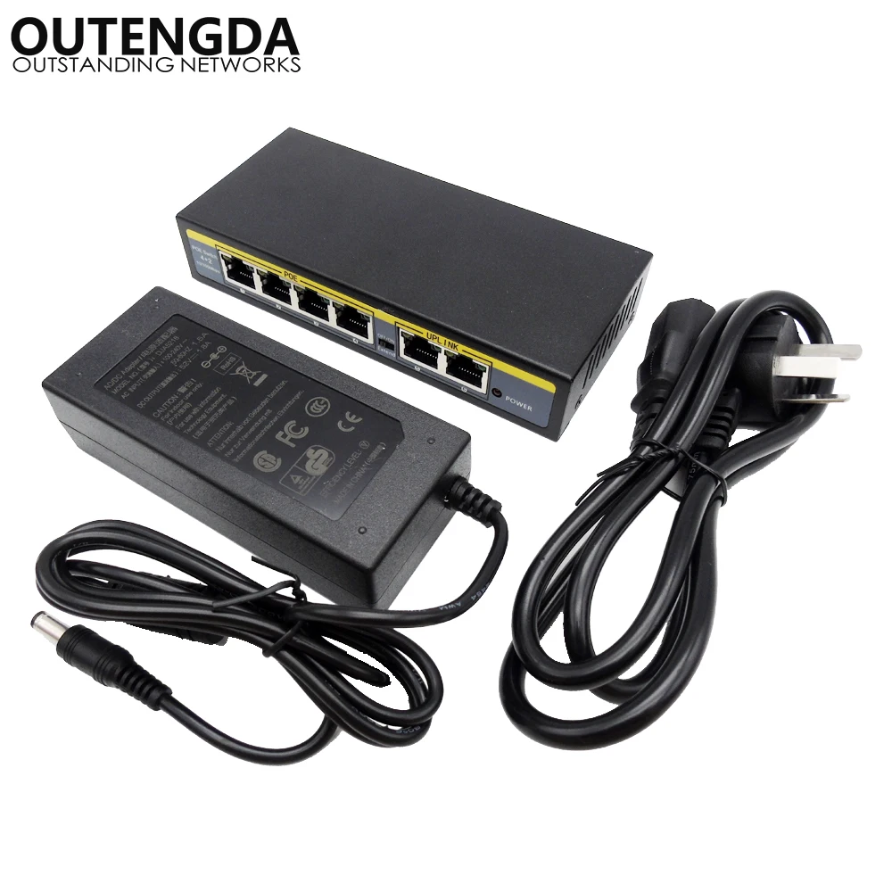 

250M 90watt 6 Port 4 PoE Switch 802.3af 802.3at Power Over Ethernet Switch Injector for Wireless AP IP Phones Camera