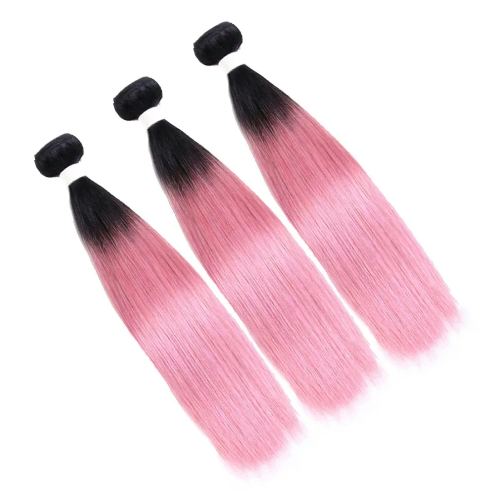 Brazilian-Hair-3-Bundle-Deal-OT-Rose-Pink-Straight-Human-Hair-Weave-Extensions-10-18-Inches