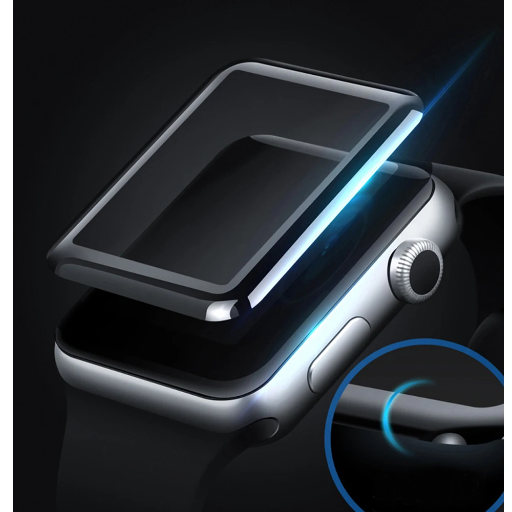  2PCS Full Cover 3D Curved For Apple Watch 38/42mm Series 3 2 1 Plating Tempered Glass Edge Screen Protector Film For iWatch