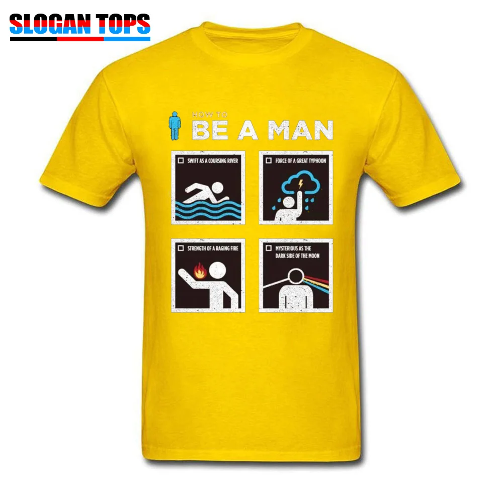 cosie 100% Cotton Printed Tops & Tees Graphic Short Sleeve Mens T Shirts Funny April FOOL DAY T-shirts Round Neck How to Be a Man 370 yellow