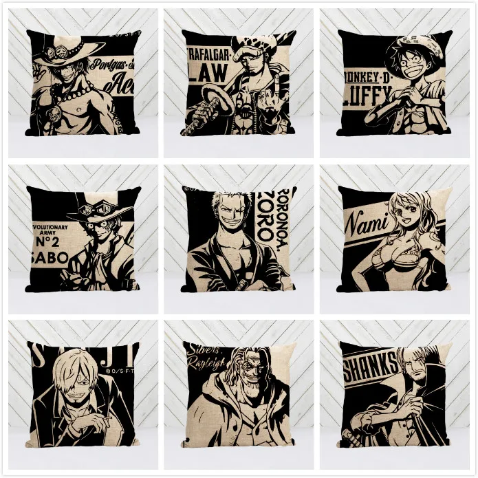 

Popular Anime ONE PIECE luffy ace zoro nami shanks Style Nice Throw Square Pillow Cover Creative Personalized Unique Pillowcase