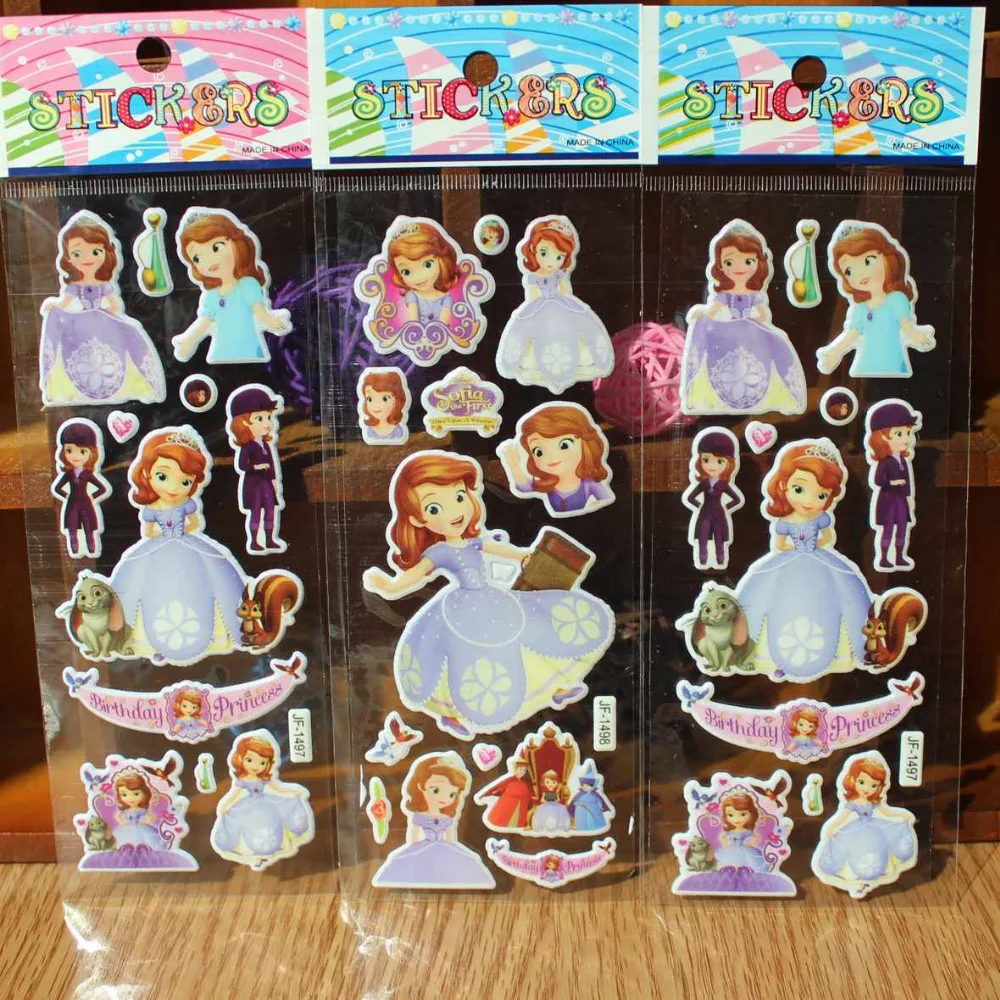 Новые 3 листа/лот модные брендовые игрушки для детей Мультяшные Принцесса София 3D наклейки дети девочки ПВХ наклейки объемные наклейки игрушка