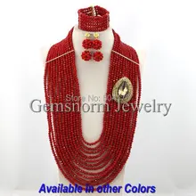 Gorgeous Party African Jewelry Sets Charms 12 Layers Red Crystal Beads Necklace Set Long Full Jewelry Set Free Shipping GS025-1