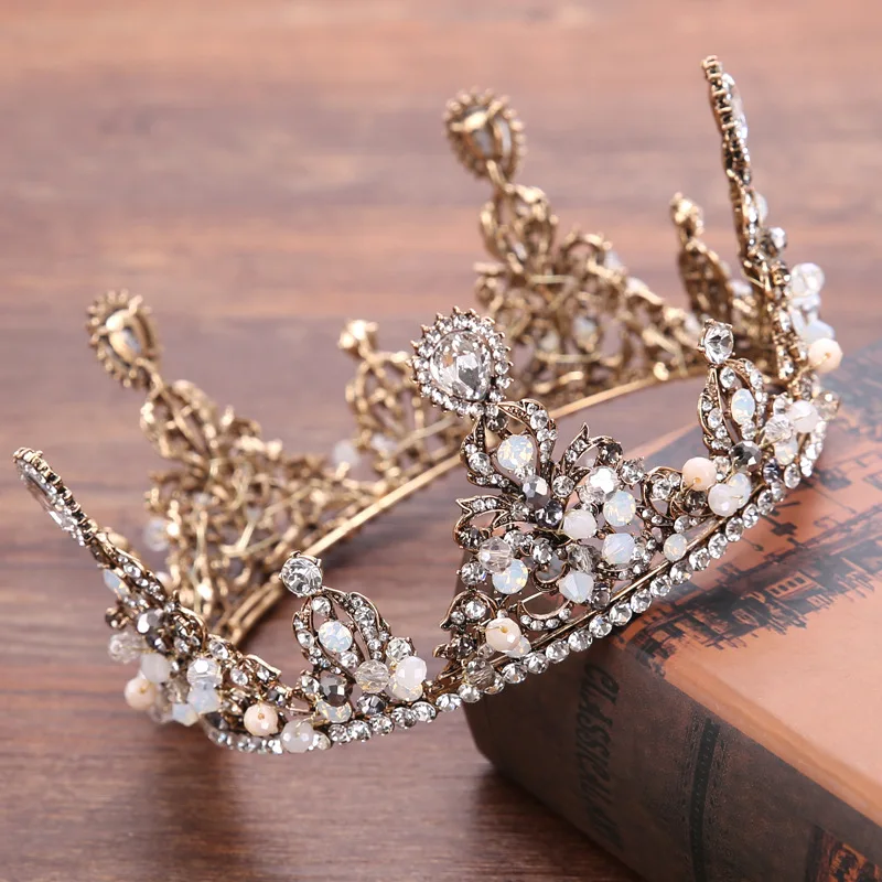 

Vintage 2019 Baroque Tiara Handmade Beads Tiaras Crowns Hairband Royal Queen Headband for Women Party Hair Jewelry