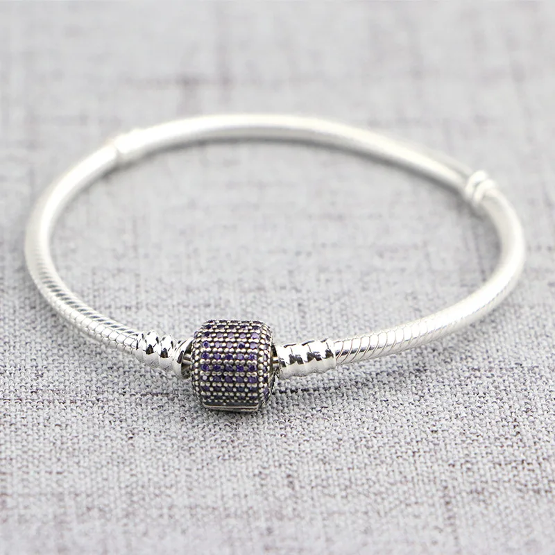 

100% 925 Sterling Silver Basic Chain Cylindrical Violet Snake Clasp Bracelets Fit Charms Beads & Pendants For Women BB043