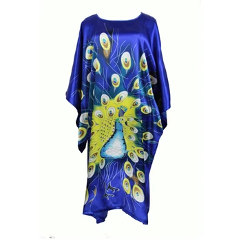 

Royal Blue Summer Women's Silk Robe Dress Casual Bat-wing Sleeve Nightgown Sleepshirt Kimono Yukata Bath Gown Plus Size WR070