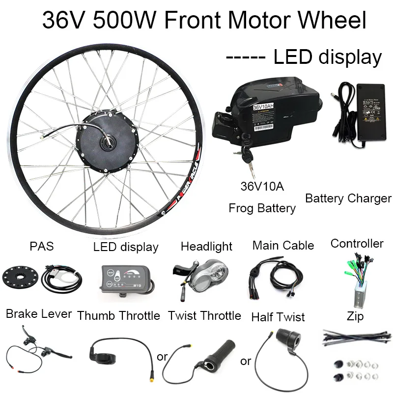 DIY комплект 36V10Ah батарея 350 Вт Электрический велосипед мотор конверсия Ebike наборы светодиодный двигатель дисплея велосипеды комбинированный раздельный пакет - Цвет: 36V10A500WLED front