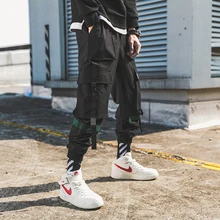 2019 Pockets Pants Korean Men Fashion Full Length Patchwork Mid Joggers Men Drawstring Harem Fashion Harem Sweatpants Casual