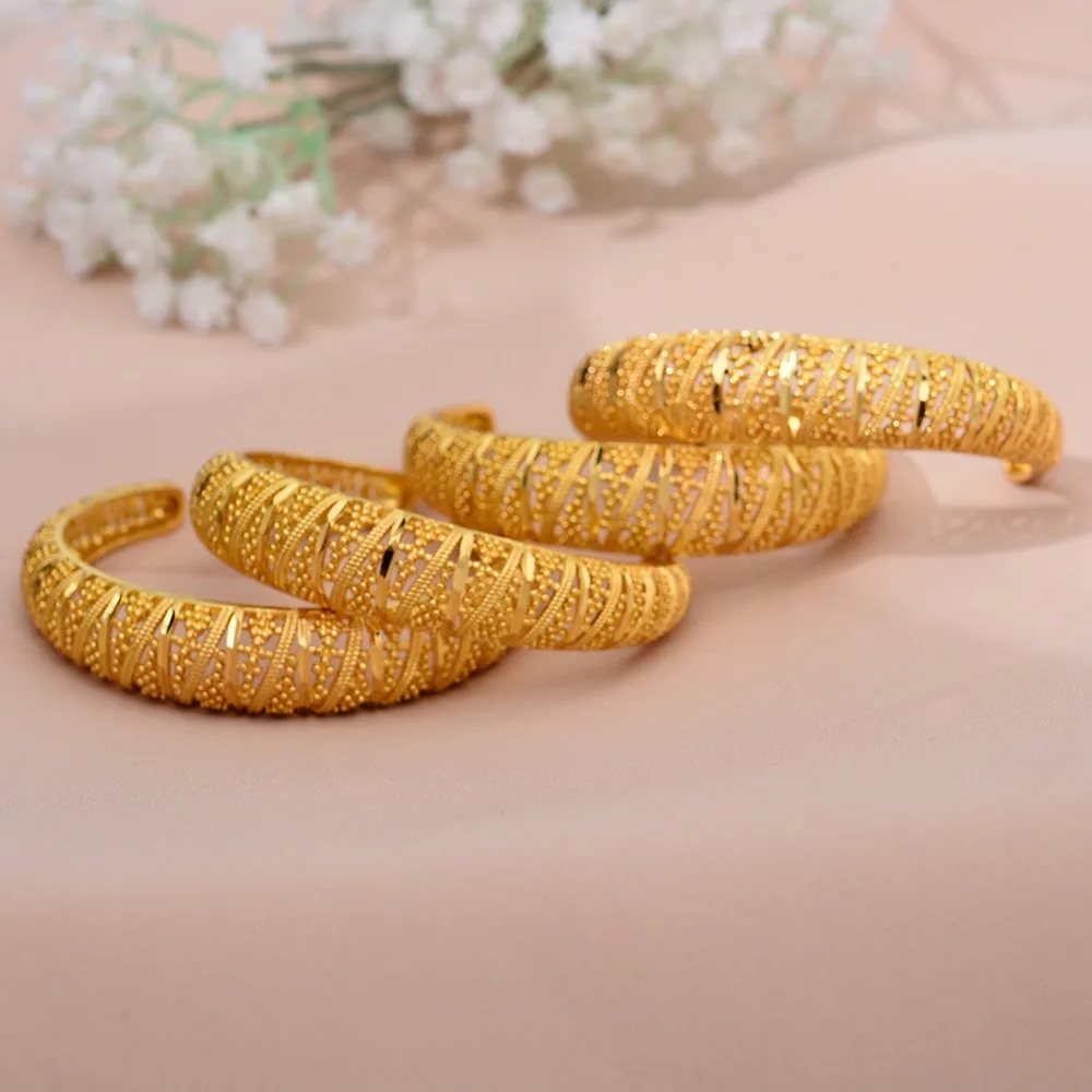 Annayoyo 4Pieces/Openable Dubai Bangles Ethiopian Bracelets&Bangles for Women African Wedding Jewelry Arabic Middle East