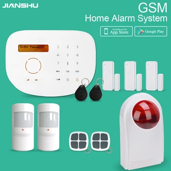 

JIANSHU GSM Alarm System IOS Android APP Control SMS Home Security Alarm System with English Spanish Language Wireless Alarm